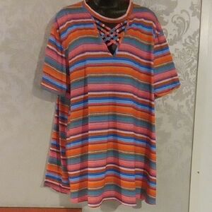 Red and Pink Boxy Cut Out T-Shirt